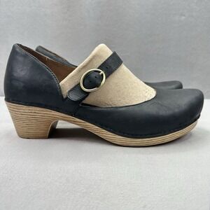 Womens 10.5-11 / EU 41 Dansko Missy Mary Jane Black Nubuck Clog Shoes Buckle EUC